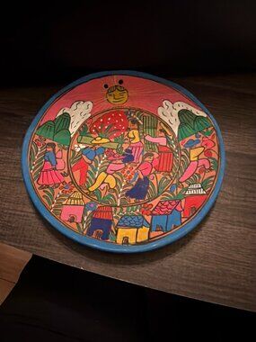 Hand Painted Vibrant Mexican Folk Art - Terracotta Decorative Plate Wall Hanging